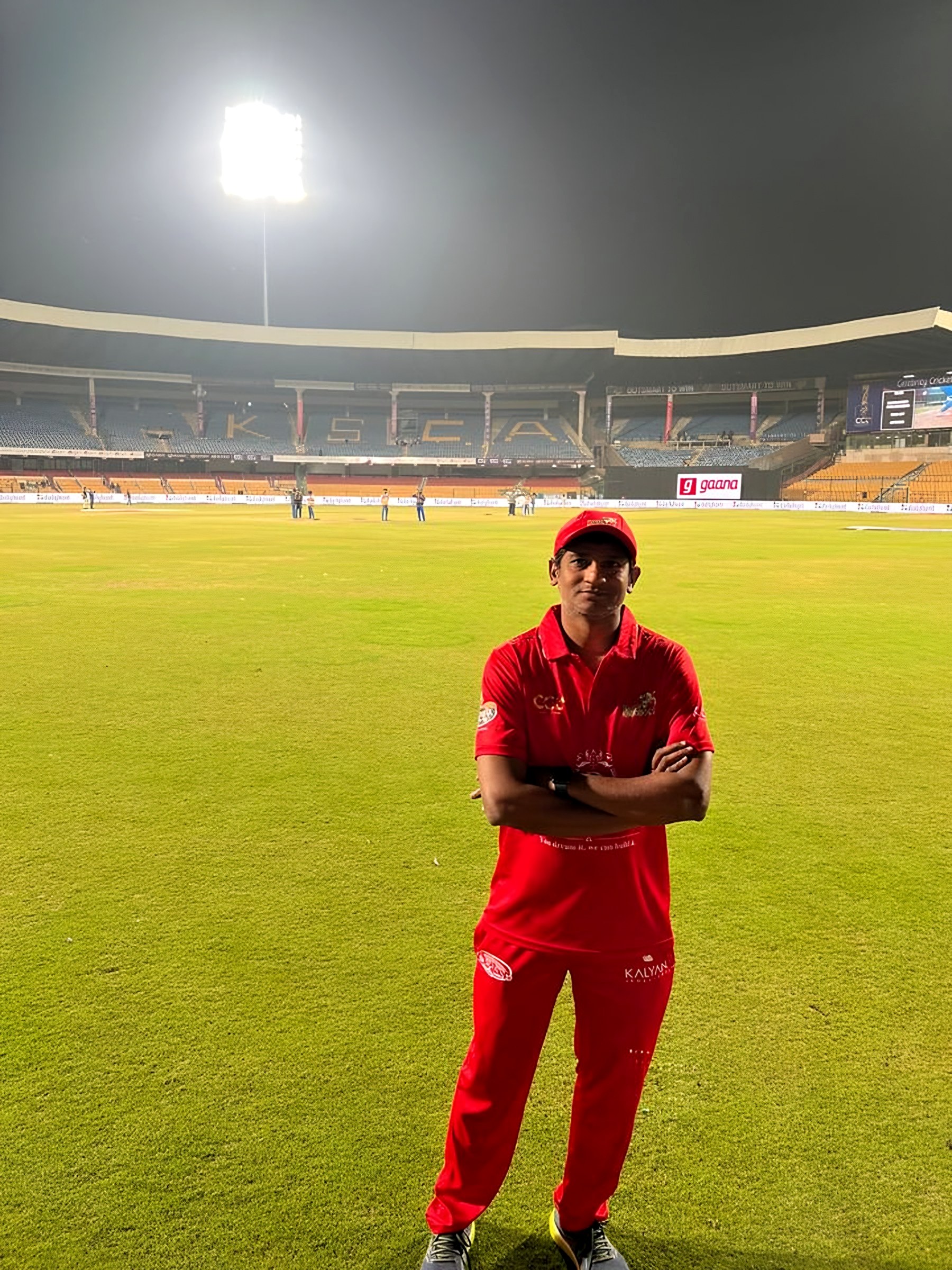 Under the stadium lights in Telugu Warriors kit