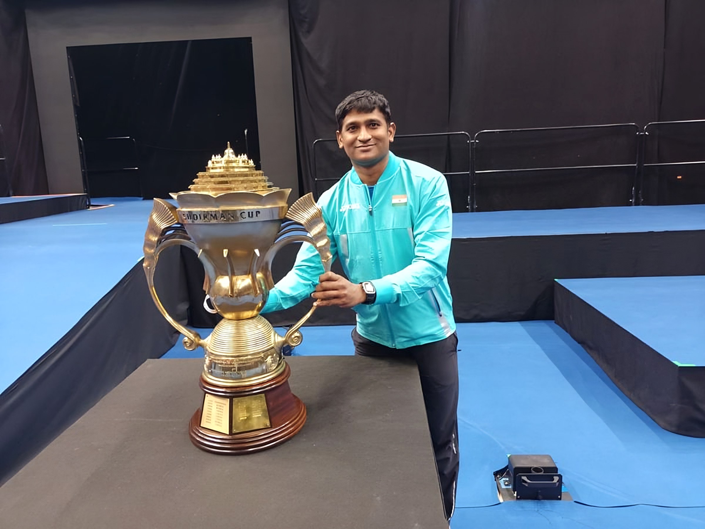 Beside the Sudirman Cup trophy