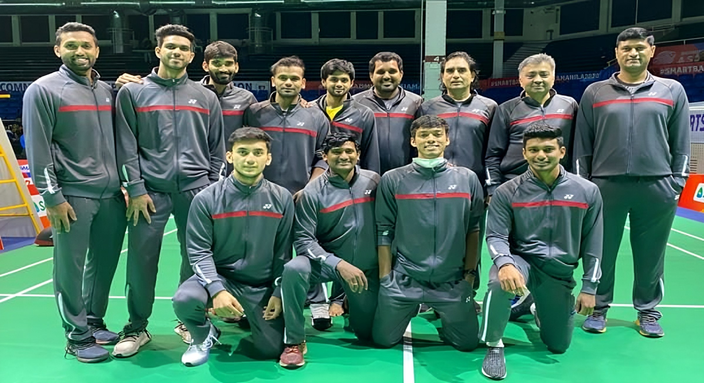 A national badminton squad in team tracksuits